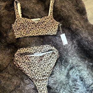 Reformation cheetah leopard two piece bikini swim size LARGE